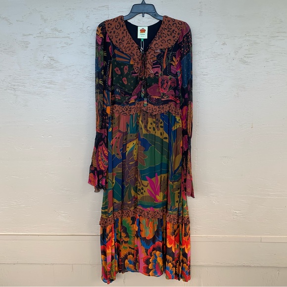FARM RIO Mixed Leopards Jungle Long Sleeve Midi Dress (NWT) - Picture 8 of 16
